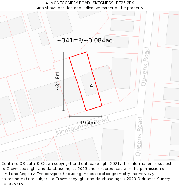 4, MONTGOMERY ROAD, SKEGNESS, PE25 2EX: Plot and title map