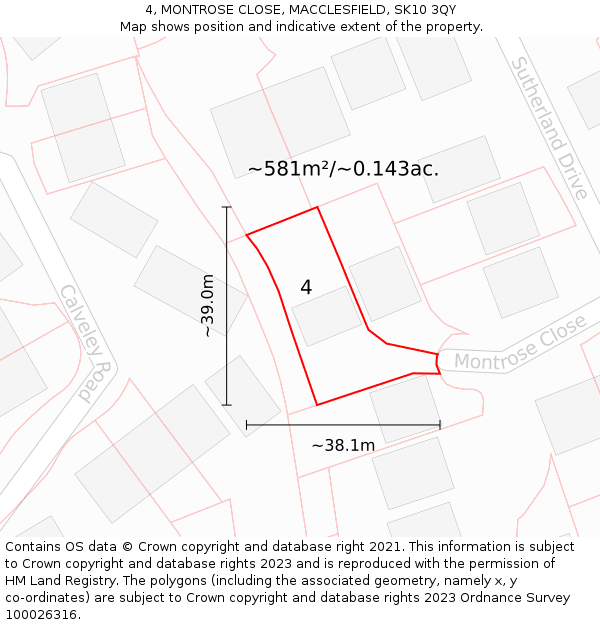 4, MONTROSE CLOSE, MACCLESFIELD, SK10 3QY: Plot and title map