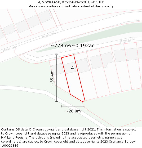 4, MOOR LANE, RICKMANSWORTH, WD3 1LG: Plot and title map