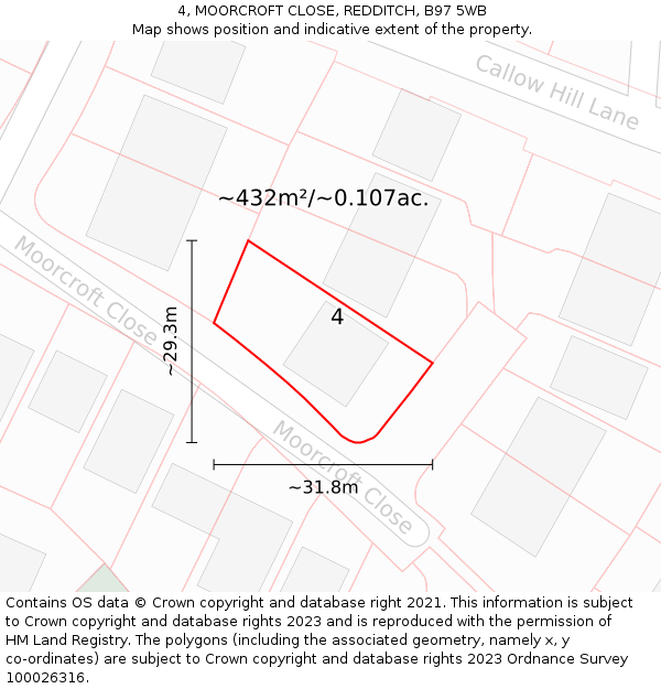 4, MOORCROFT CLOSE, REDDITCH, B97 5WB: Plot and title map