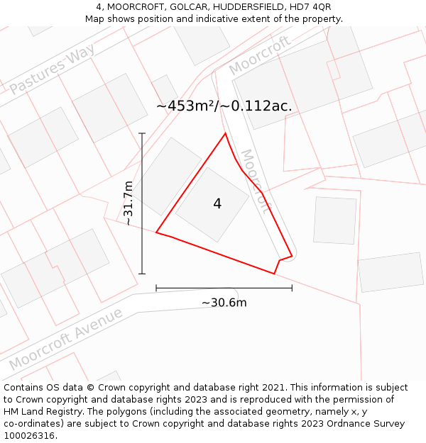 4, MOORCROFT, GOLCAR, HUDDERSFIELD, HD7 4QR: Plot and title map