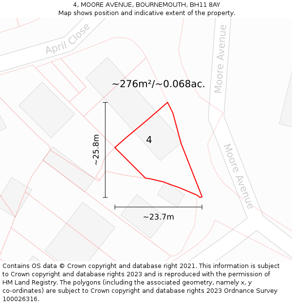 4, MOORE AVENUE, BOURNEMOUTH, BH11 8AY: Plot and title map