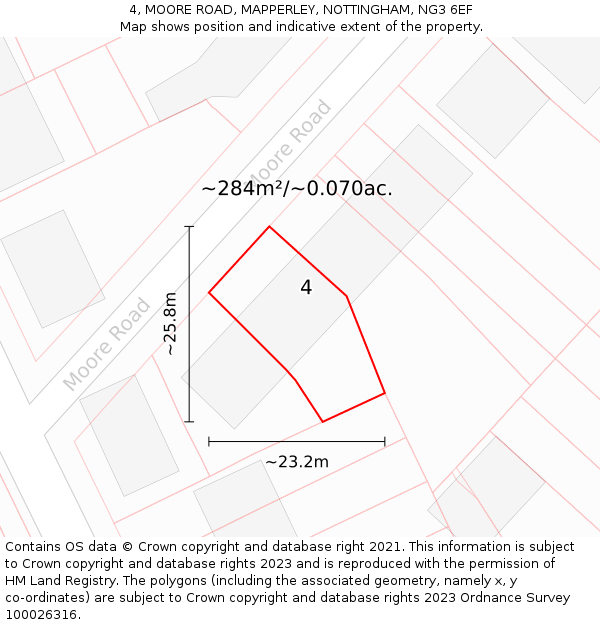 4, MOORE ROAD, MAPPERLEY, NOTTINGHAM, NG3 6EF: Plot and title map