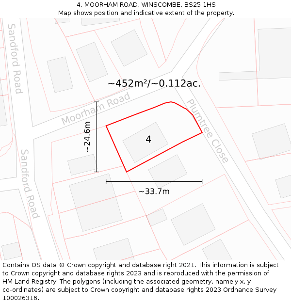 4, MOORHAM ROAD, WINSCOMBE, BS25 1HS: Plot and title map