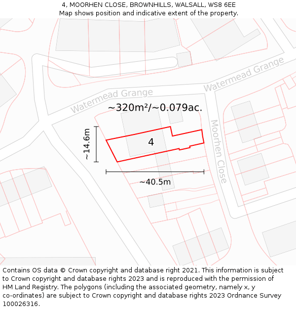 4, MOORHEN CLOSE, BROWNHILLS, WALSALL, WS8 6EE: Plot and title map