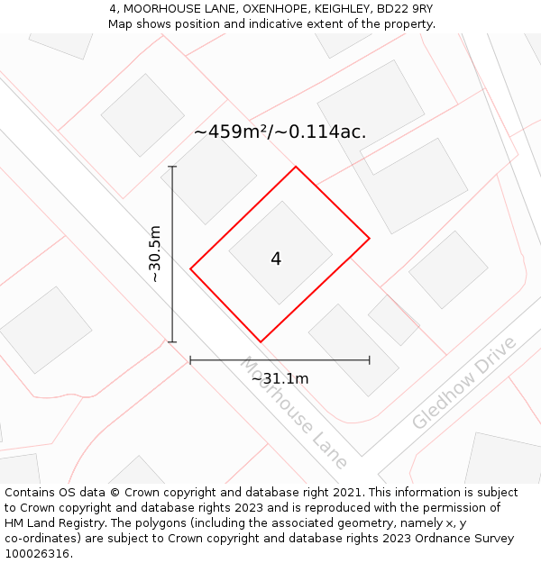 4, MOORHOUSE LANE, OXENHOPE, KEIGHLEY, BD22 9RY: Plot and title map