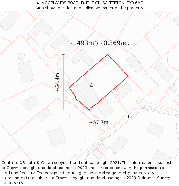 4, MOORLANDS ROAD, BUDLEIGH SALTERTON, EX9 6AG: Plot and title map