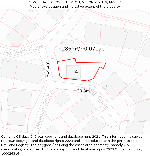 4, MOREBATH GROVE, FURZTON, MILTON KEYNES, MK4 1JN: Plot and title map