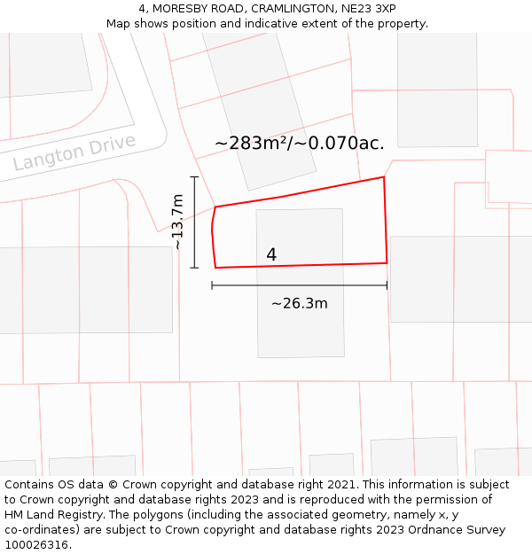 4, MORESBY ROAD, CRAMLINGTON, NE23 3XP: Plot and title map