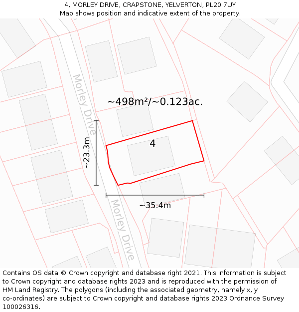 4, MORLEY DRIVE, CRAPSTONE, YELVERTON, PL20 7UY: Plot and title map