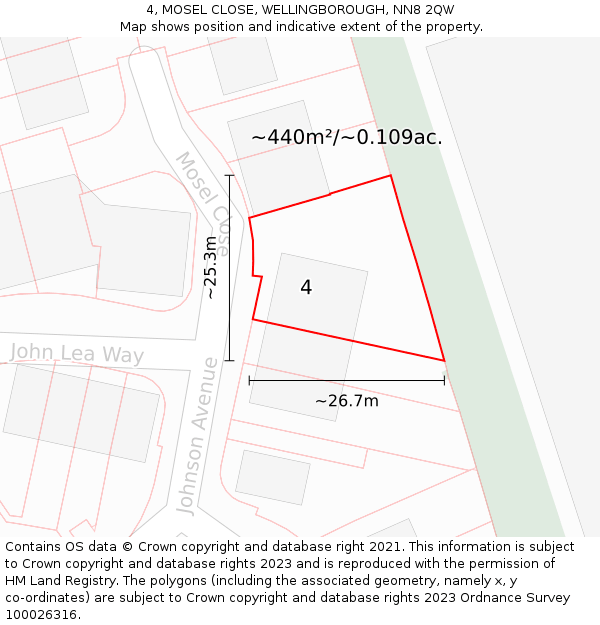 4, MOSEL CLOSE, WELLINGBOROUGH, NN8 2QW: Plot and title map