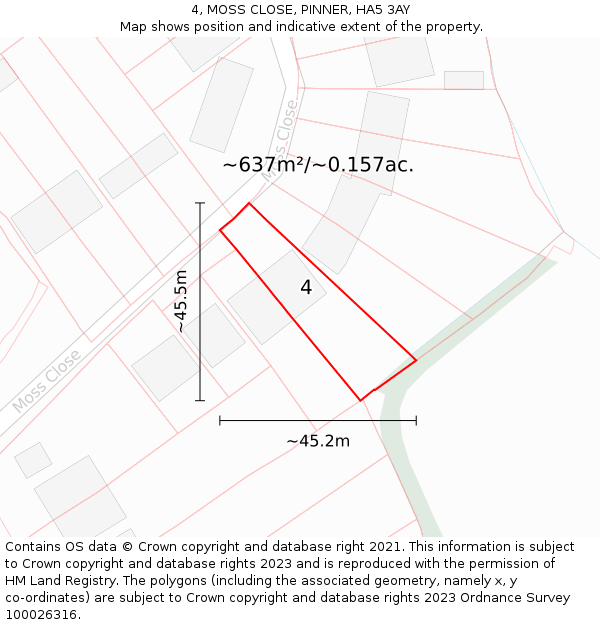 4, MOSS CLOSE, PINNER, HA5 3AY: Plot and title map