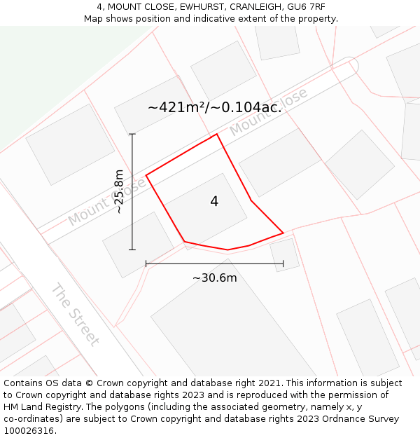 4, MOUNT CLOSE, EWHURST, CRANLEIGH, GU6 7RF: Plot and title map