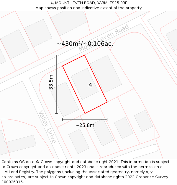 4, MOUNT LEVEN ROAD, YARM, TS15 9RF: Plot and title map