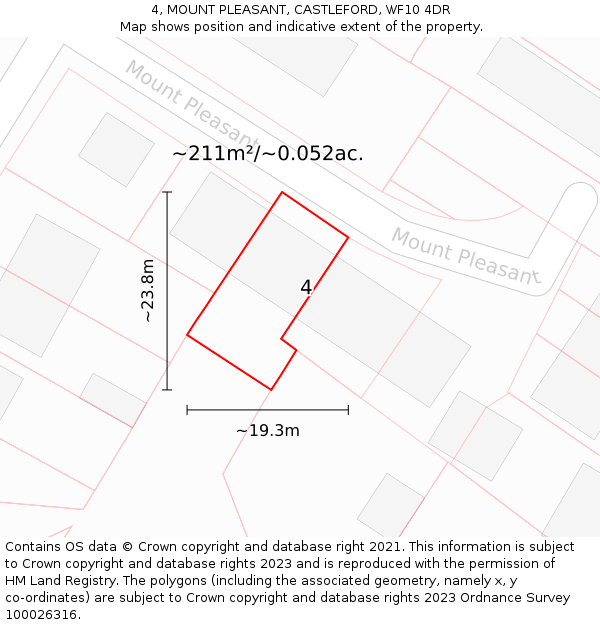 4, MOUNT PLEASANT, CASTLEFORD, WF10 4DR: Plot and title map