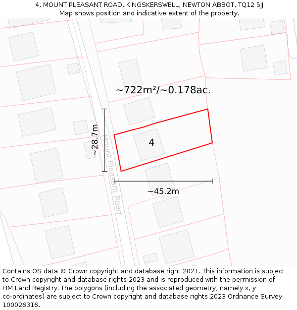 4, MOUNT PLEASANT ROAD, KINGSKERSWELL, NEWTON ABBOT, TQ12 5JJ: Plot and title map