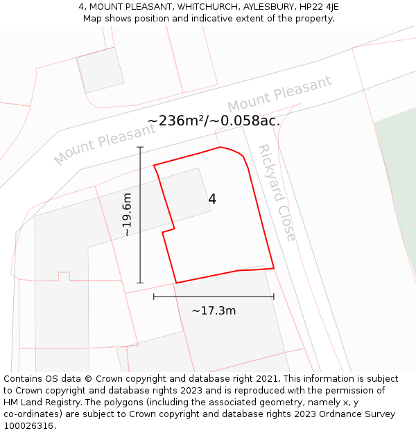 4, MOUNT PLEASANT, WHITCHURCH, AYLESBURY, HP22 4JE: Plot and title map