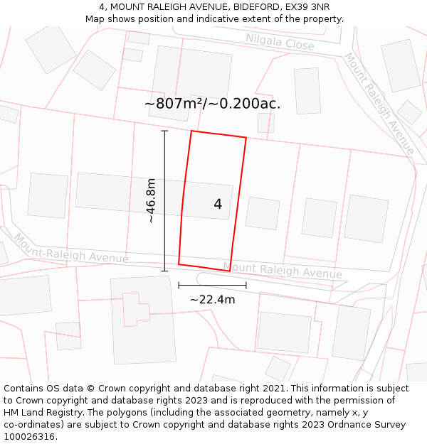 4, MOUNT RALEIGH AVENUE, BIDEFORD, EX39 3NR: Plot and title map