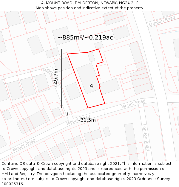 4, MOUNT ROAD, BALDERTON, NEWARK, NG24 3HF: Plot and title map