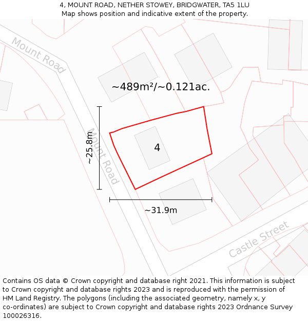 4, MOUNT ROAD, NETHER STOWEY, BRIDGWATER, TA5 1LU: Plot and title map