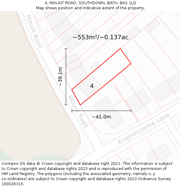 4, MOUNT ROAD, SOUTHDOWN, BATH, BA2 1LD: Plot and title map