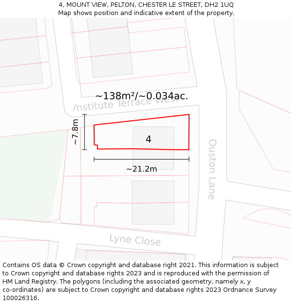 4, MOUNT VIEW, PELTON, CHESTER LE STREET, DH2 1UQ: Plot and title map