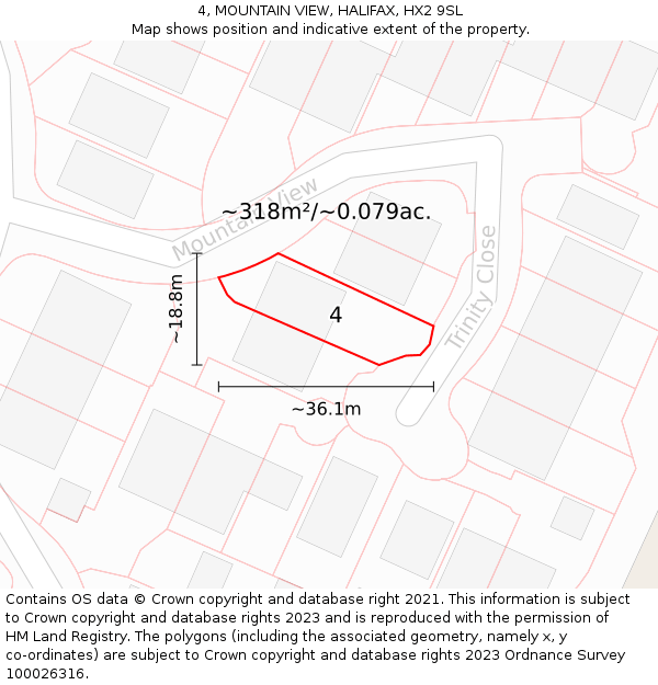 4, MOUNTAIN VIEW, HALIFAX, HX2 9SL: Plot and title map