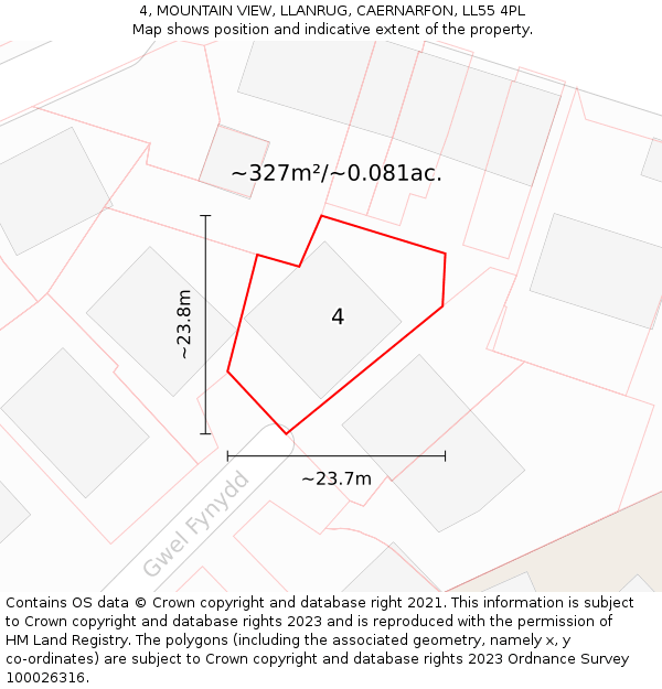 4, MOUNTAIN VIEW, LLANRUG, CAERNARFON, LL55 4PL: Plot and title map