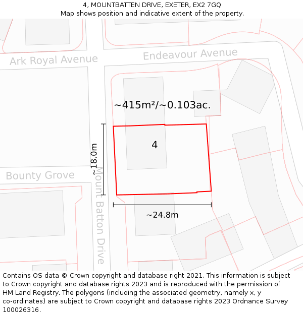 4, MOUNTBATTEN DRIVE, EXETER, EX2 7GQ: Plot and title map