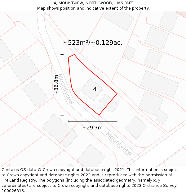 4, MOUNTVIEW, NORTHWOOD, HA6 3NZ: Plot and title map