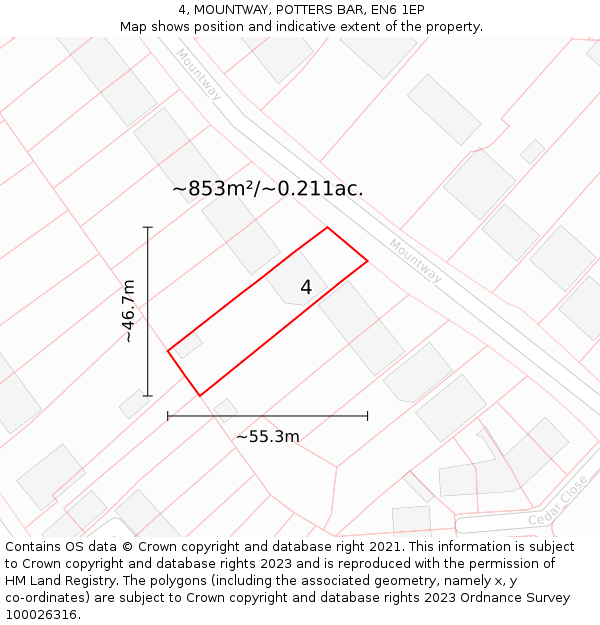 4, MOUNTWAY, POTTERS BAR, EN6 1EP: Plot and title map