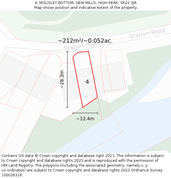4, MOUSLEY BOTTOM, NEW MILLS, HIGH PEAK, SK22 3JA: Plot and title map