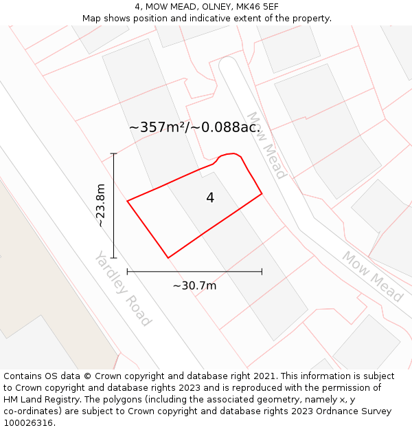 4, MOW MEAD, OLNEY, MK46 5EF: Plot and title map