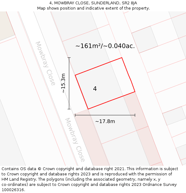 4, MOWBRAY CLOSE, SUNDERLAND, SR2 8JA: Plot and title map