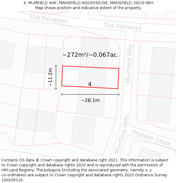 4, MUIRFIELD WAY, MANSFIELD WOODHOUSE, MANSFIELD, NG19 9EH: Plot and title map