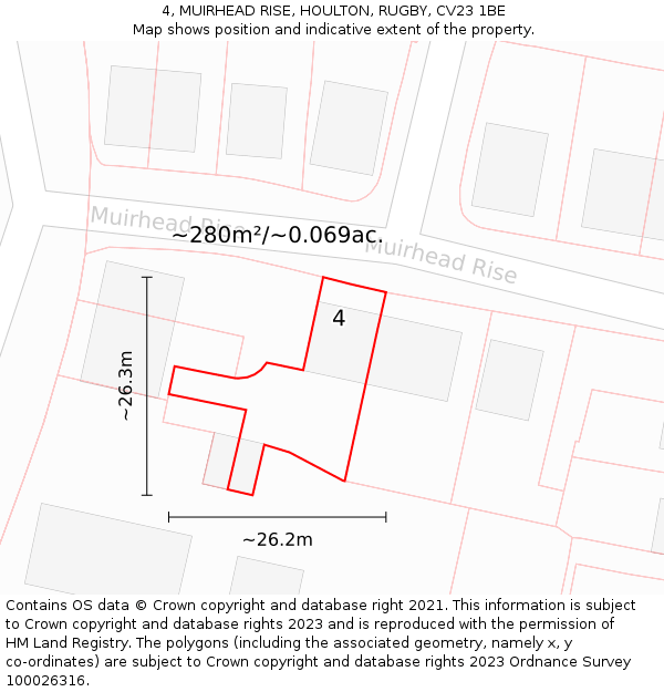 4, MUIRHEAD RISE, HOULTON, RUGBY, CV23 1BE: Plot and title map