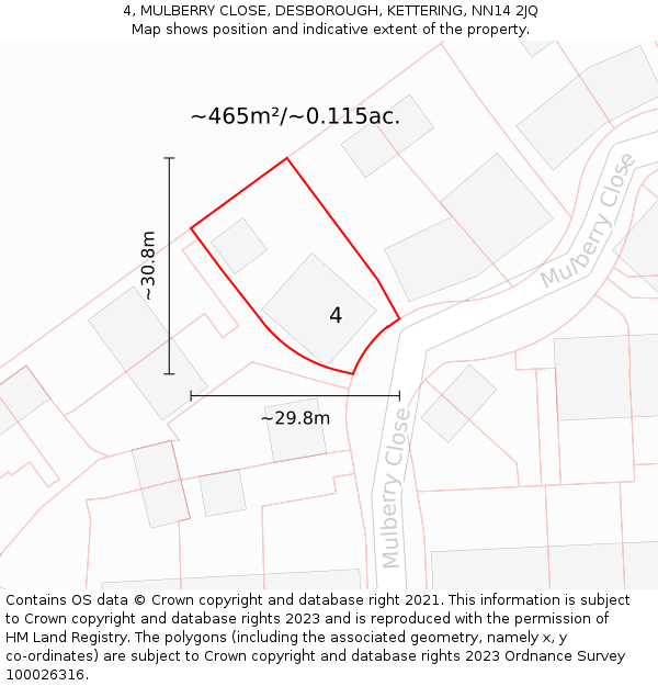 4, MULBERRY CLOSE, DESBOROUGH, KETTERING, NN14 2JQ: Plot and title map