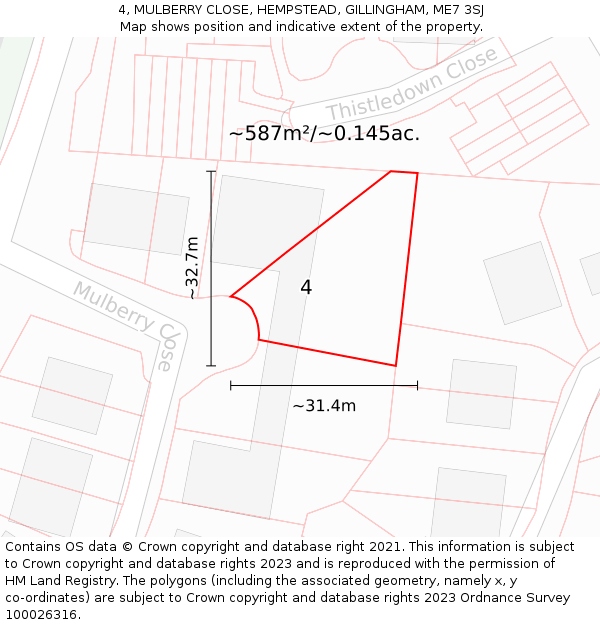 4, MULBERRY CLOSE, HEMPSTEAD, GILLINGHAM, ME7 3SJ: Plot and title map