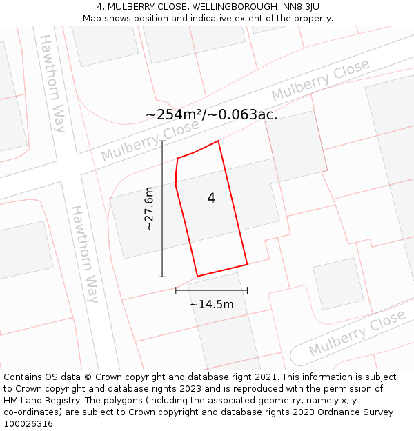 4, MULBERRY CLOSE, WELLINGBOROUGH, NN8 3JU: Plot and title map