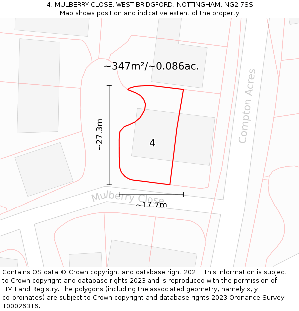 4, MULBERRY CLOSE, WEST BRIDGFORD, NOTTINGHAM, NG2 7SS: Plot and title map