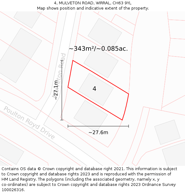 4, MULVETON ROAD, WIRRAL, CH63 9YL: Plot and title map