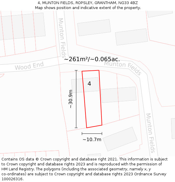 4, MUNTON FIELDS, ROPSLEY, GRANTHAM, NG33 4BZ: Plot and title map