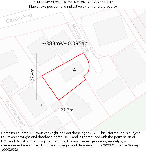 4, MURRAY CLOSE, POCKLINGTON, YORK, YO42 2HD: Plot and title map