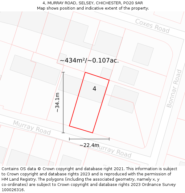 4, MURRAY ROAD, SELSEY, CHICHESTER, PO20 9AR: Plot and title map