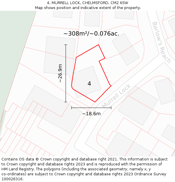 4, MURRELL LOCK, CHELMSFORD, CM2 6SW: Plot and title map