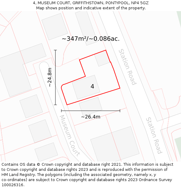 4, MUSEUM COURT, GRIFFITHSTOWN, PONTYPOOL, NP4 5GZ: Plot and title map