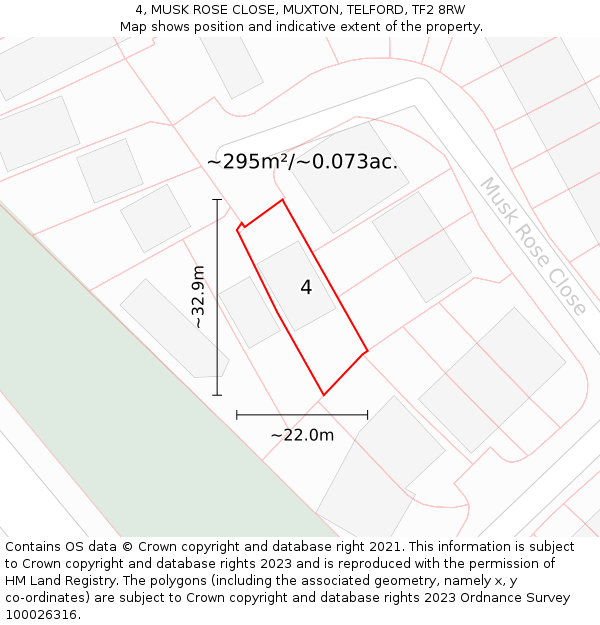 4, MUSK ROSE CLOSE, MUXTON, TELFORD, TF2 8RW: Plot and title map