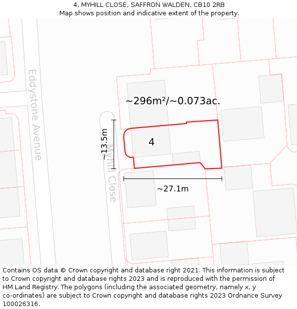 4, MYHILL CLOSE, SAFFRON WALDEN, CB10 2RB: Plot and title map