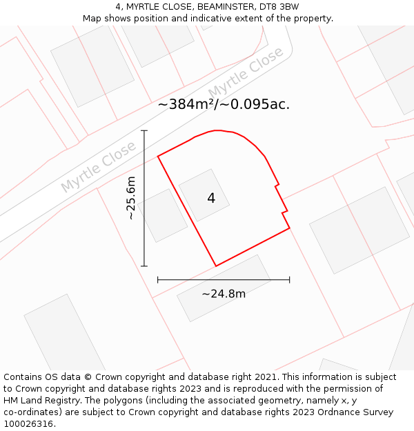 4, MYRTLE CLOSE, BEAMINSTER, DT8 3BW: Plot and title map