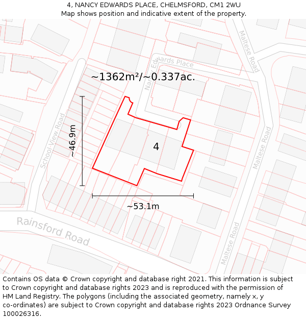 4, NANCY EDWARDS PLACE, CHELMSFORD, CM1 2WU: Plot and title map